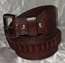 Load image into Gallery viewer, Tooled Leather Cartridge Ammo Belt Brown Western Hunting 25 Loops