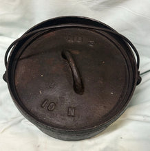 Load image into Gallery viewer, Antique Cast Iron No 3 Camp Dutch Oven 3-Legged Footed Pot With Lid 10" 16.5lb