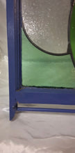 Load image into Gallery viewer, Vintage Stained Glass Cabinet Door Window Panel Floral Design Blue Wood Frame