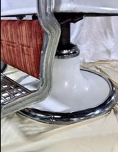 Load image into Gallery viewer, Antique 1920’s Koken White Porcelain Barber Chair Red Velvet, St. Louis
