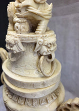 Load image into Gallery viewer, VTG CHINESE RESIN CARVED CENSER INCENSE BURNER F00 DOG SIGNED 3 FOOTED