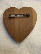 Load image into Gallery viewer, WWII US Navy Sweetheart Brooch Pin Heart Shaped Wood Plaque 2.25 Inches