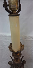 Load image into Gallery viewer, Vintage Art Deco Figural Cherub Table Lamp Cast Metal Marble Slag Glass 13.5"