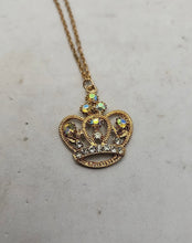 Load image into Gallery viewer, Dainty Openwork Goldtone Crown Sparkling Rhinestones Sculpted Pendant Necklace