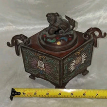 Load image into Gallery viewer, Vintage Chinese Enamel Bronze Incense Burner Censer Foo Dog Lid