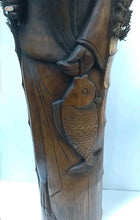 Load image into Gallery viewer, Large Hand Carved Bamboo Fisherman Sage Statue Rustic Folk Art