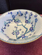 Load image into Gallery viewer, VTG CHINESE PRUNUS BLOSSOM BUTTERFLIES BLUE ROOT ROCK CLOISONNÉ 7” FOOTED BOWL