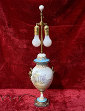 Load image into Gallery viewer, Signed F Peroche Hand Painted French Sevres Porcelain Urn Brass Lamp 28”