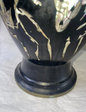 Load image into Gallery viewer, Vintage Mother of Pearl Abalone Inlayed Black Brass Vase Bird Floral Korea