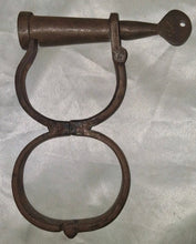 Load image into Gallery viewer, Antique Iron Leg Shackle Fetter w/ Original Key Double Ring Forged Iron Restrain