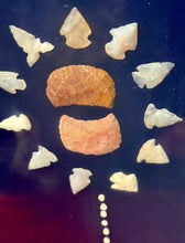 Load image into Gallery viewer, Native American Art Display Arrowheads & Stones Framed w/ Glass Picture 26.5x33