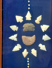 Load image into Gallery viewer, Native American Art Display Arrowheads & Stones Framed w/ Glass Picture 26.5x33