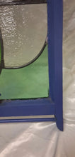 Load image into Gallery viewer, Vintage Stained Glass Cabinet Door Window Panel Floral Design Blue Wood Frame
