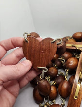 Load image into Gallery viewer, Massive Vintage 74” Olive Wood Rosary Heart Shaped Center
