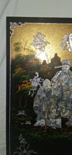 Load image into Gallery viewer, Vintage Chinese Fu Lu Shou Mother of Pearl Inlay Lacquer Wall Panel 31" x 19"
