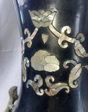 Load image into Gallery viewer, Vintage Mother of Pearl Abalone Inlayed Black Brass Vase Bird Floral Korea