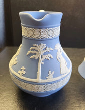 Load image into Gallery viewer, Wedgwood Jasperware 5" Etruscan Pitcher w/ 2 Trumpet Flared Cups set of 3