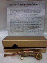 Load image into Gallery viewer, Vintage Brass & Copper Boatswain's Whistle Navy Birthday 1981 With History Card
