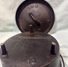 Load image into Gallery viewer, Antique Cast Iron No 3 Camp Dutch Oven 3-Legged Footed Pot With Lid 10" 16.5lb