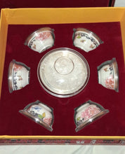 Load image into Gallery viewer, Chinese Gongfu Tea Set Gaiwan 6 Cups .999 Fine Silver Peony Porcelain Box COA