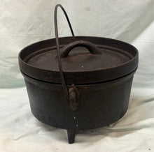 Load image into Gallery viewer, Antique Cast Iron No 3 Camp Dutch Oven 3-Legged Footed Pot With Lid 10" 16.5lb
