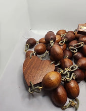 Load image into Gallery viewer, Massive Vintage 74” Olive Wood Rosary Heart Shaped Center