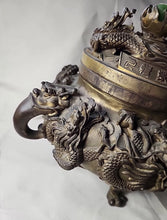 Load image into Gallery viewer, Vintage China bronze FengShui wealth Lucky dragon beast incense burner censer