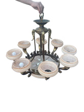 Load image into Gallery viewer, Vintage Large Bronze & Alabaster pendant Chandelier