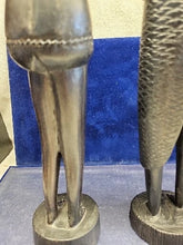 Load image into Gallery viewer, Vtg Carved Wooden Maasai Spear Warrior & Woman Tribal Ebony Figurine Sculpture