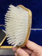 Load image into Gallery viewer, Vtg Matson 1930s Gold Tone Daisy 3-D Vanity Set Hand Mirror Brush Comb Rare Read