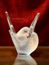 Load image into Gallery viewer, Cristal Lalique France Flower Frog Frosted Dove 8.25” Signed Frosted Crystal