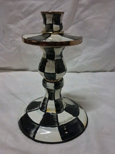 Load image into Gallery viewer, MacKenzie Childs Courtly Check Candlestick Holder Taper Black White Enamel 8”