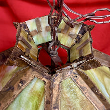 Load image into Gallery viewer, TOM GREENE Hexagonal MCM Brutalist Green Amber Slag Glass Swag Pendant Light