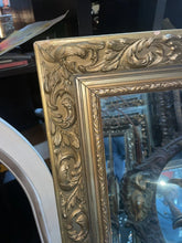 Load image into Gallery viewer, #42 Vintage Wood Framed Ornate Gold Beveled Mirror 48” x 36”