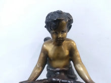 Load image into Gallery viewer, Vintage French Bronze Double Cherub Centerpiece With Black Marble Bowl