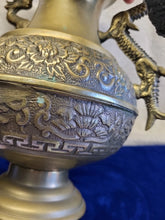 Load image into Gallery viewer, Large Vintage Chinese Solid Brass Dragon Urn Vase Planter with Floral Motif