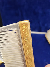 Load image into Gallery viewer, Vtg Matson 1930s Gold Tone Daisy 3-D Vanity Set Hand Mirror Brush Comb Rare Read