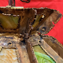 Load image into Gallery viewer, TOM GREENE Hexagonal MCM Brutalist Green Amber Slag Glass Swag Pendant Light