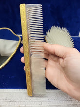 Load image into Gallery viewer, Vtg Matson 1930s Gold Tone Daisy 3-D Vanity Set Hand Mirror Brush Comb Rare Read