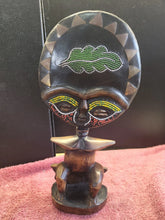 Load image into Gallery viewer, Vintage African Ashanti Hand Carved Wood Seated Figurine w/ Brass Beaded