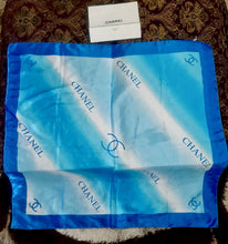 Load image into Gallery viewer, Vintage CHANEL 100% Silk Scarf Glossy Ocean Blue 38”x38” Square w/ Original Bag