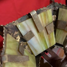 Load image into Gallery viewer, TOM GREENE Hexagonal MCM Brutalist Green Amber Slag Glass Swag Pendant Light