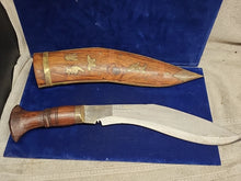 Load image into Gallery viewer, WW2 Period Kukri Engraved Blade original sheath Wood & Brass Warrior Dagger