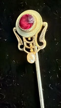 Load image into Gallery viewer, 10K Gold Antique Art Nouveau Stick Pin With Ruby & Pearl, 1.23g