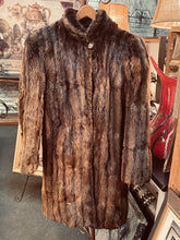 Load image into Gallery viewer, Vintage Full‑Length Raccoon Fur Coat • Real Fur • Plush Brown • Satin Lining 40”