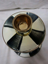 Load image into Gallery viewer, MacKenzie Childs Courtly Check Candlestick Holder Taper Black White Enamel 8”
