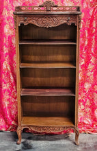 Load image into Gallery viewer, Antique Carved Wood Display Cabinet Floral Basket Crest Rococo Revival 54x24x12