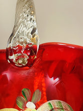 Load image into Gallery viewer, FENTON Ruby Red Christmas Bow 10.5” Ruffled Basket Vase Signed by D. Cutshaw