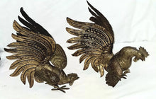 Load image into Gallery viewer, Vintage Brass Rooster Figurines Set of 2 Fighting Cocks Mid Century