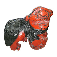 Load image into Gallery viewer, Vintage Japanese Shisa Guardian Lion Foo Dog Statues Pair Red Black Wood 16”X15”